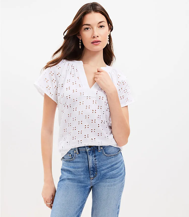 Eyelet Split Neck Top