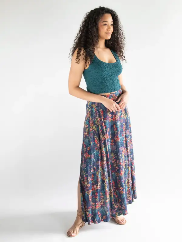 Ginger Side-Slit Maxi Skirt - Watercolor Floral