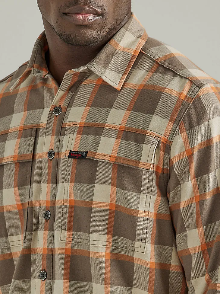 ATG BY WRANGLER® MEN'S THERMAL LINED FLANNEL SHIRT IN MAHOGANY