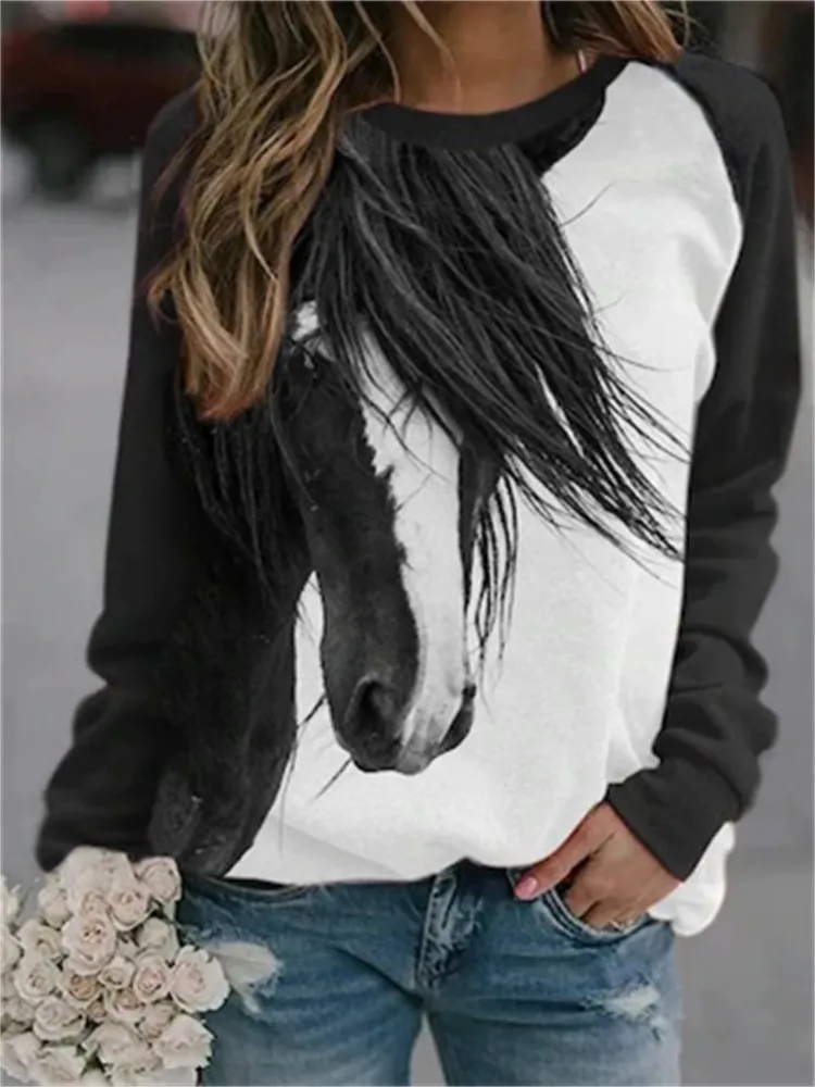 Western Horse Lover Contrast Color Sweatshirt