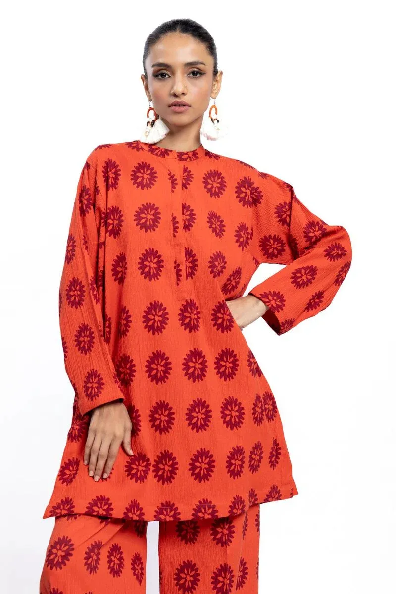 2 Piece | Kurta & Pants | Color Orange Red