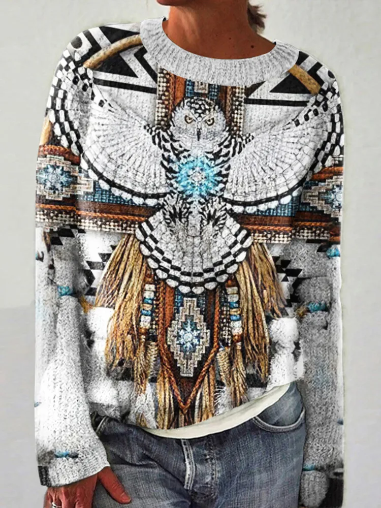 Women's Vintage Eagle Tassels Gradient Casual Sweater