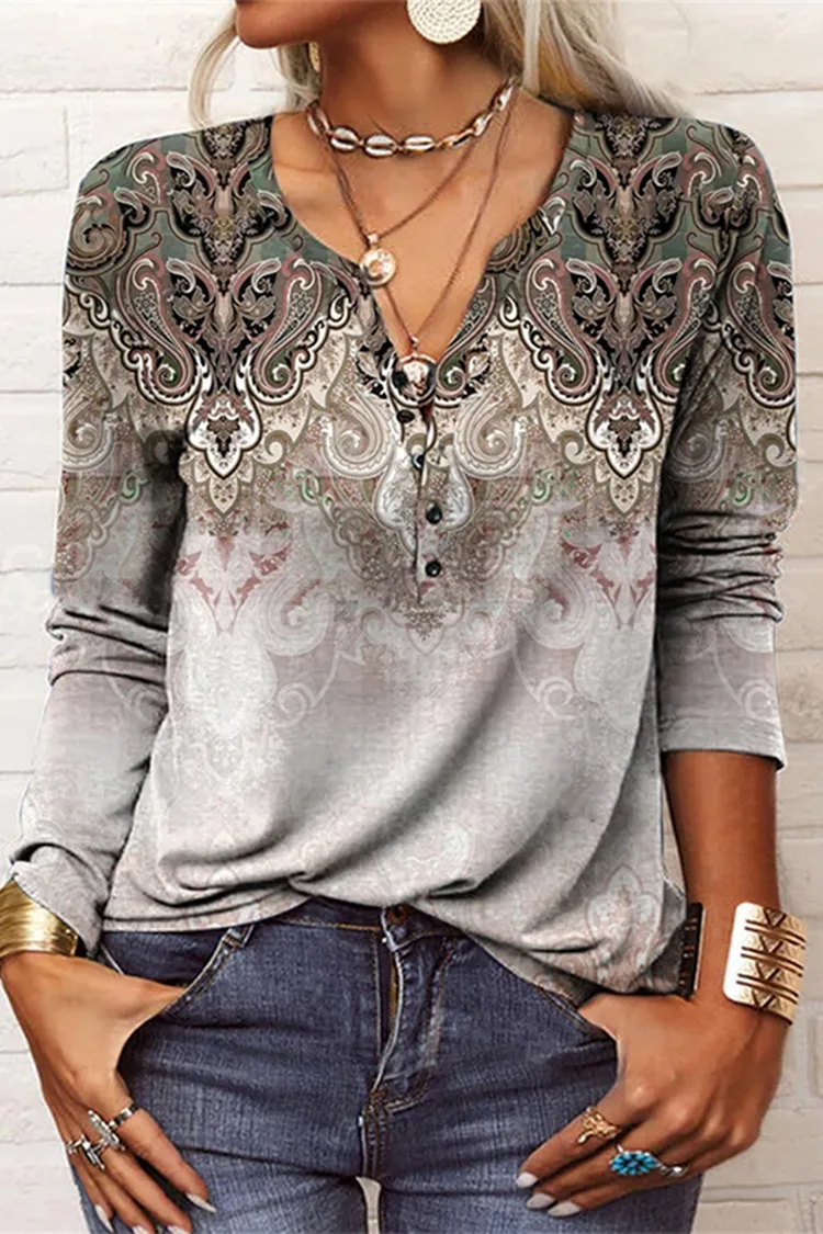 Casual Vintage Print Long Sleeve T-Shirt