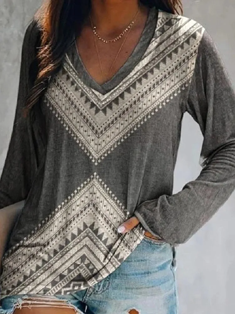 Geometric Tribal Print Long Sleeve T-Shirt