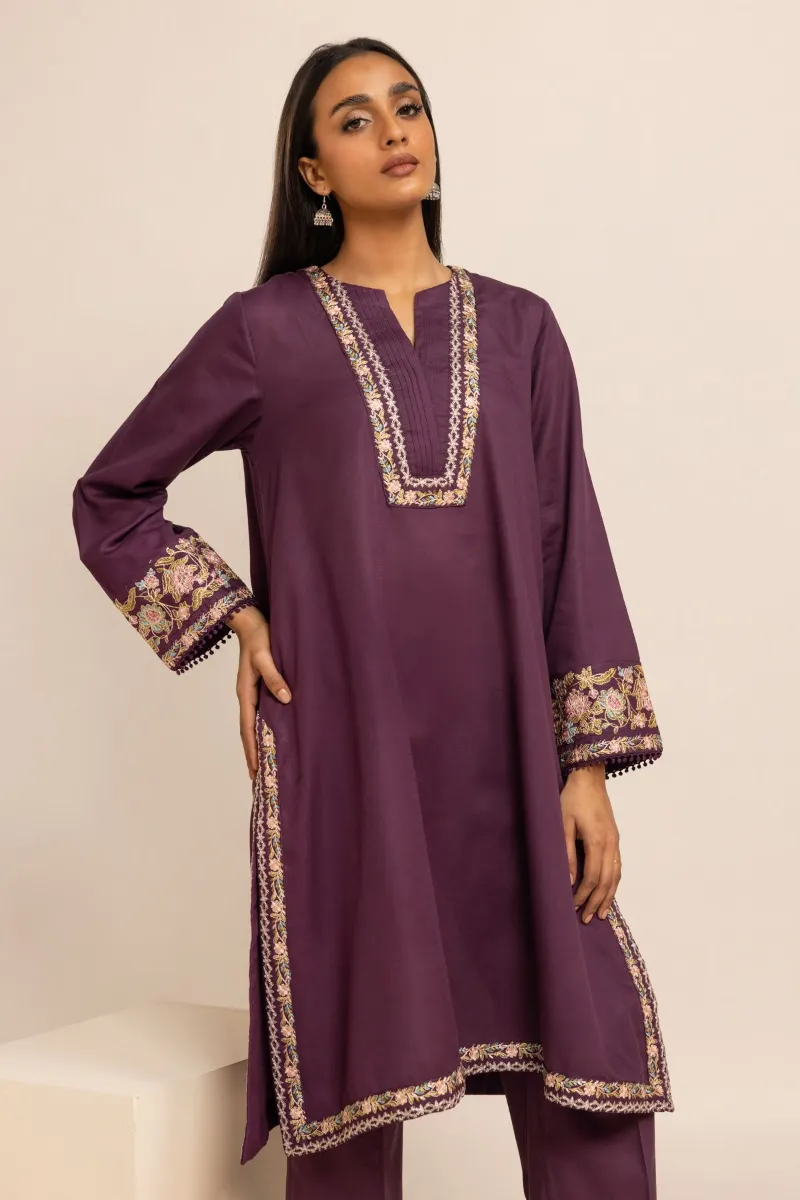 2 Piece Kurta | Embroidered & Pants |  Purple