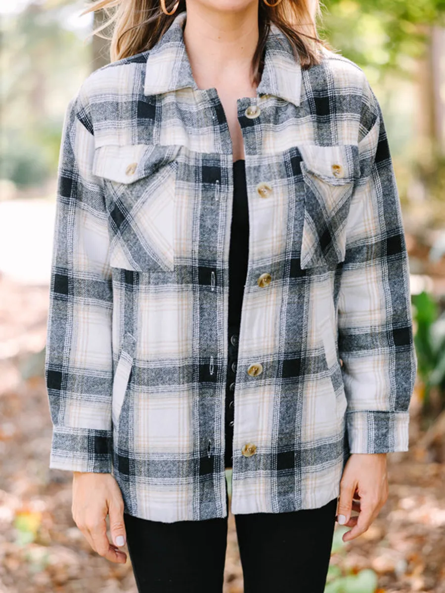 Black Plaid Fleece Lined Shacket