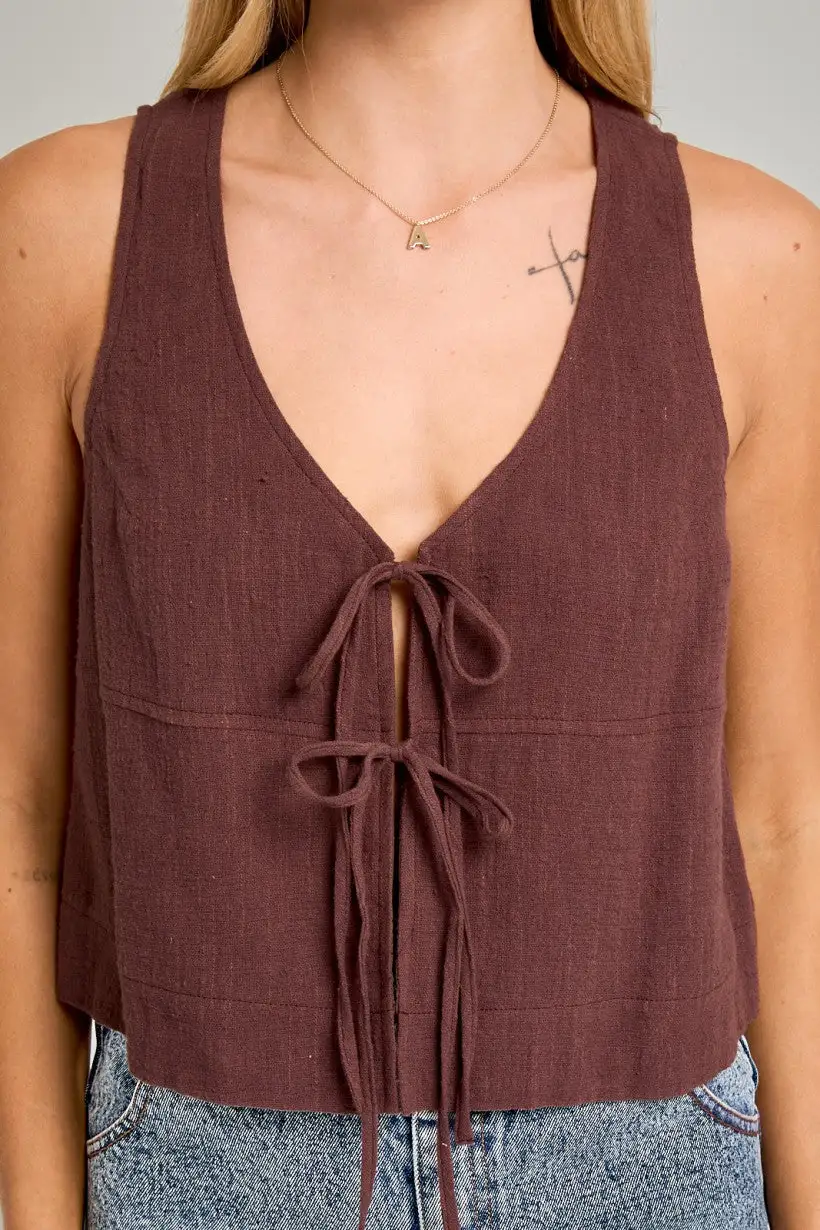 Sleeveless Vneck Tie Boxy Top