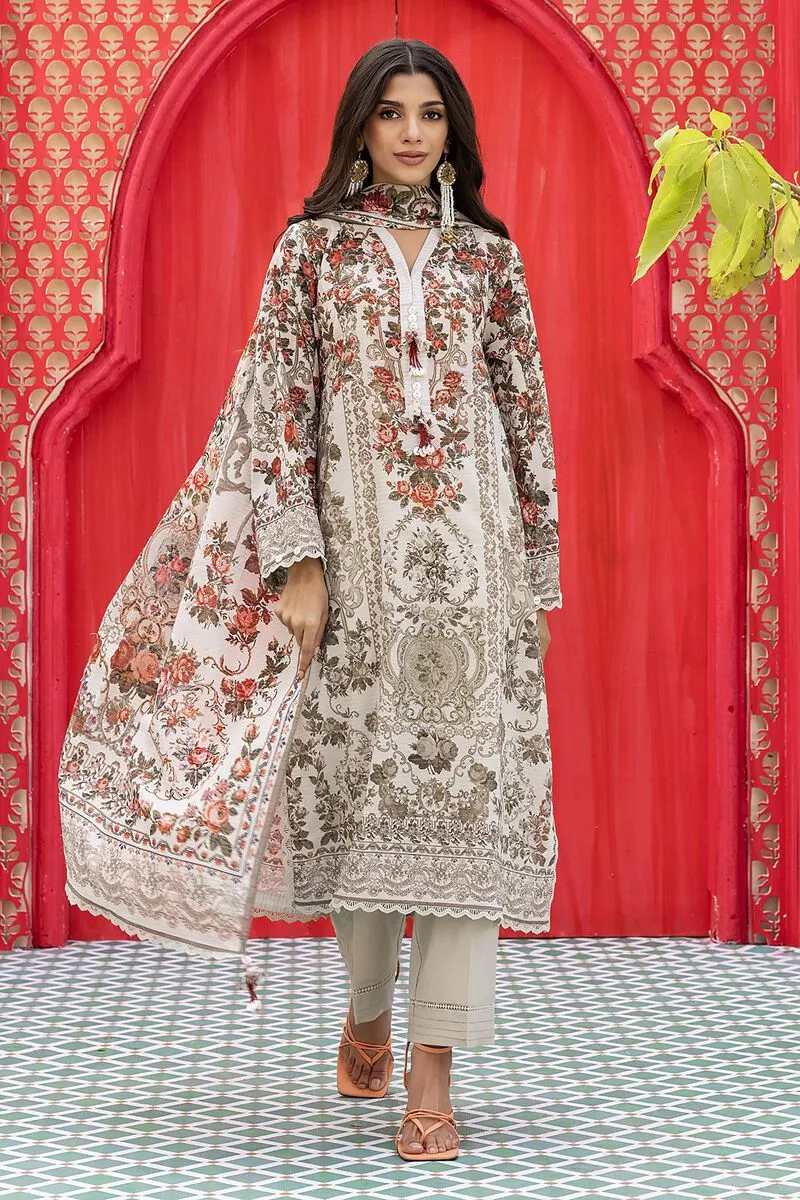 3 Piece Kurta Embroidered | Dupatta& Bottom & Tops | Color Khaki