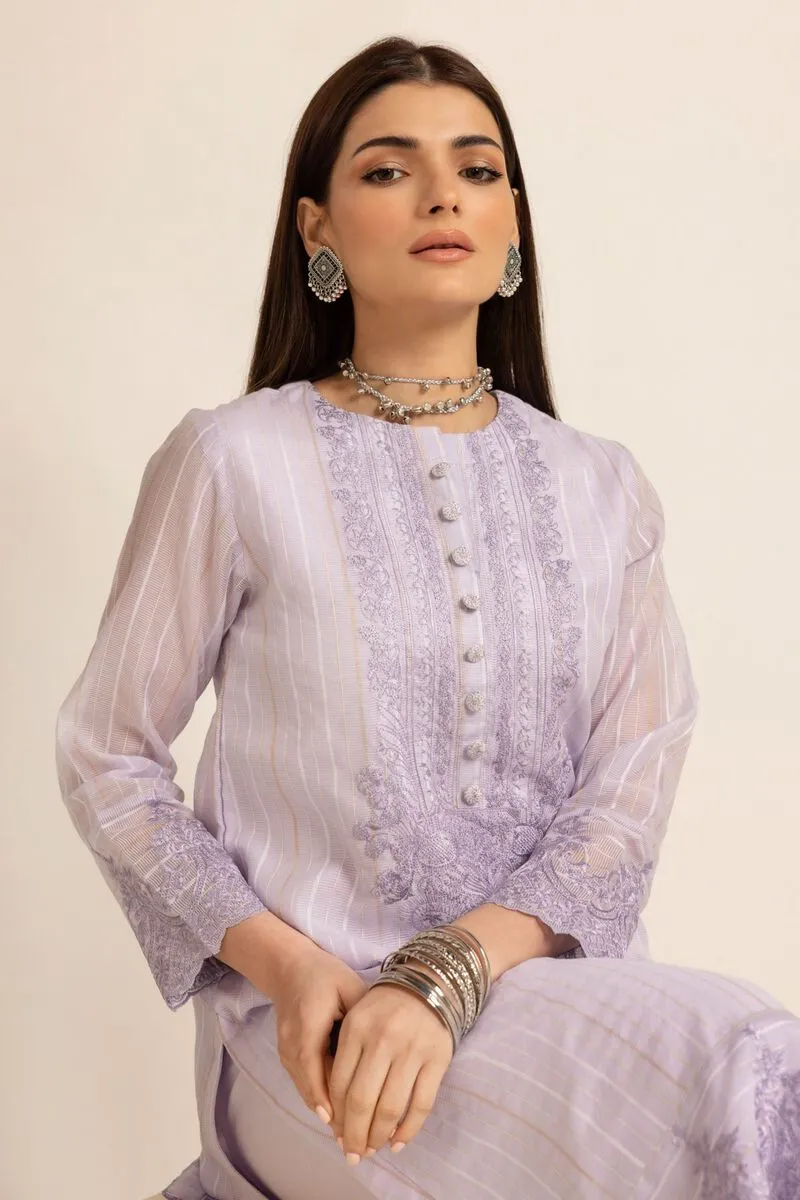 3 Piece Kurta Embroidered | Dupatta& Bottom & Tops | Color Lilac