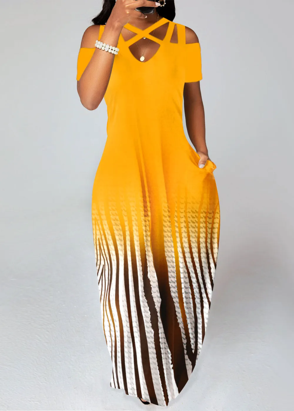 Ombre Criss Cross Orange Maxi Dress