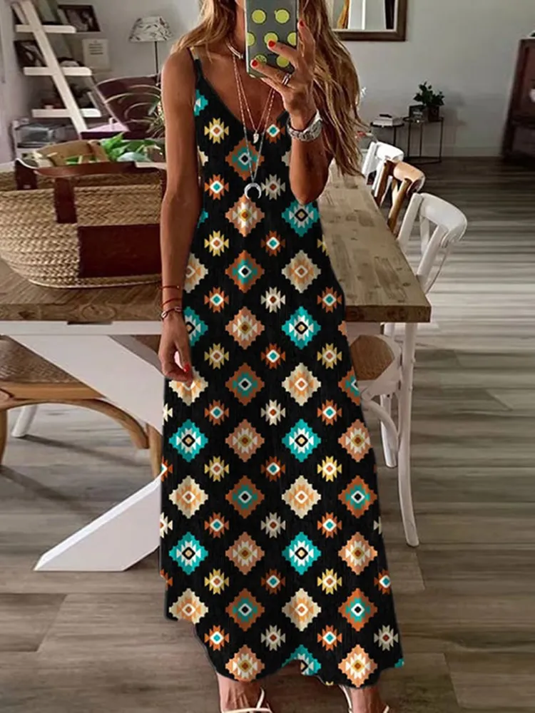 Women'S Western Style Azite Printed Sleeveless Dress