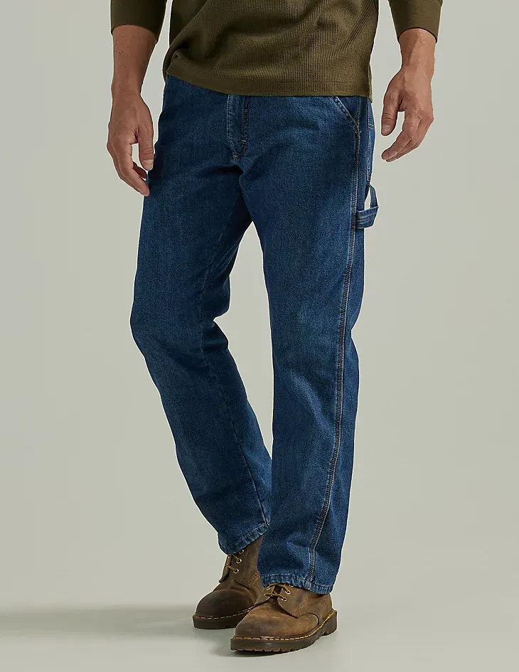 WRANGLER® FLEECE LINED CARPENTER JEAN IN DARK STONEWASH