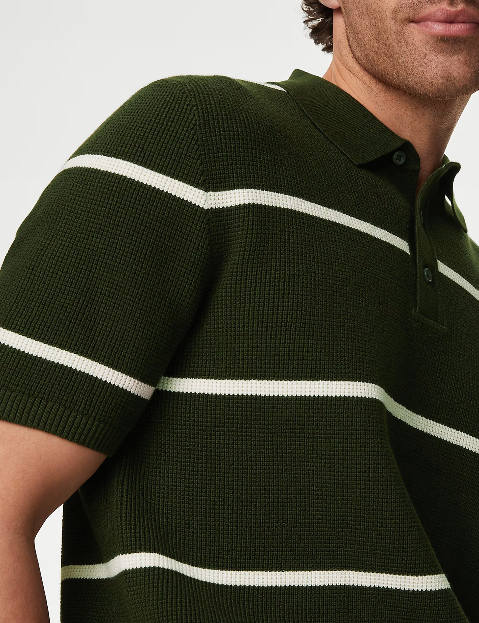 Cotton Rich Striped Knitted Polo Shirt