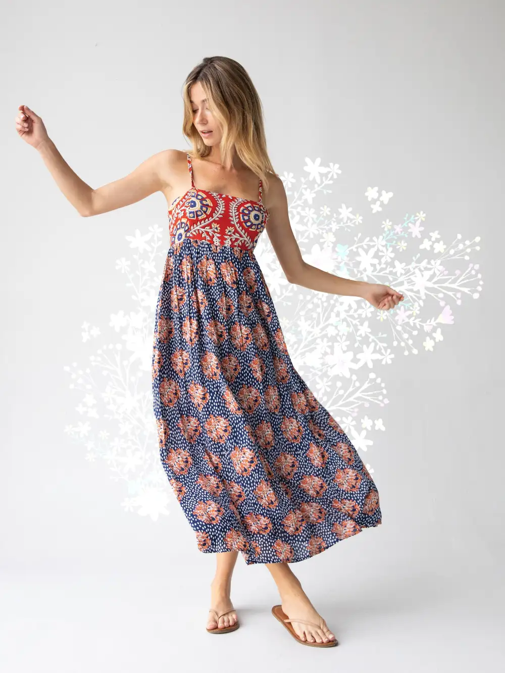 Bailey Maxi Dress - Navy Red Mix Print