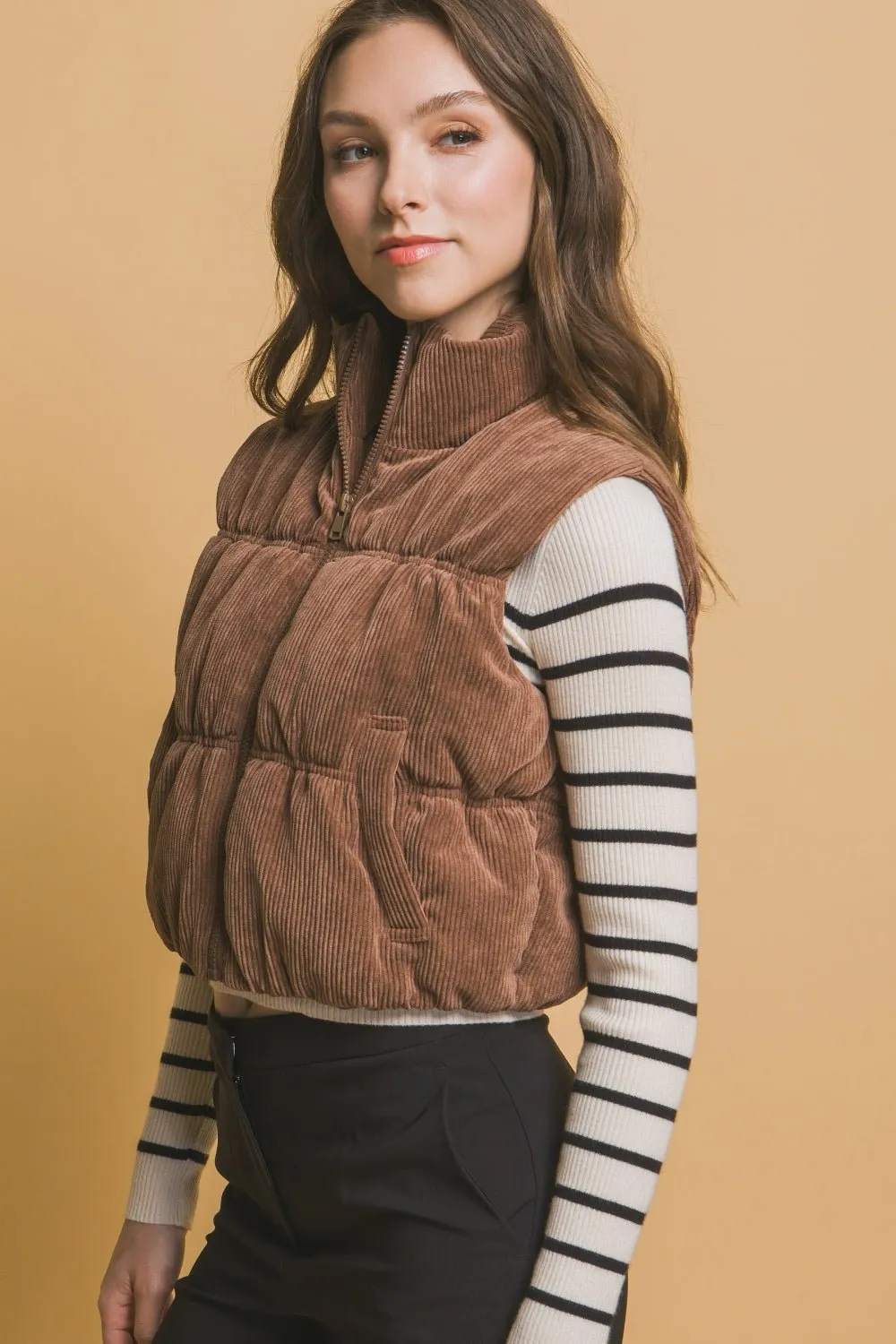 Corduroy Zip Up Puffer Vest