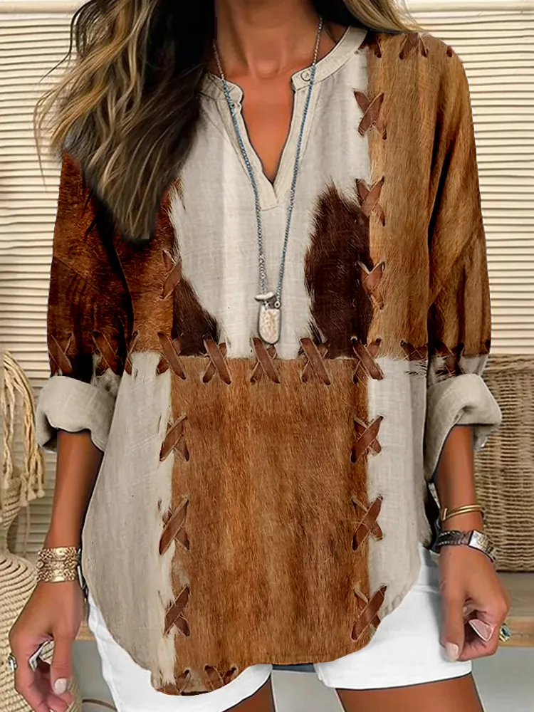 Vintage Western Cowhide Pattern Cozy Tunic