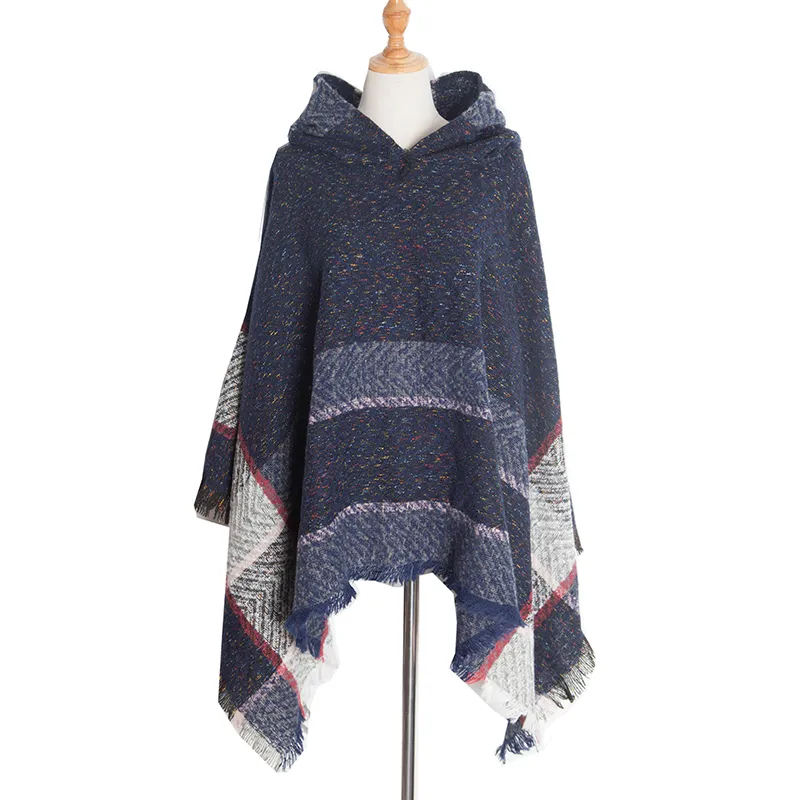 Vintage Herringbone Hooded Pullover Shawl