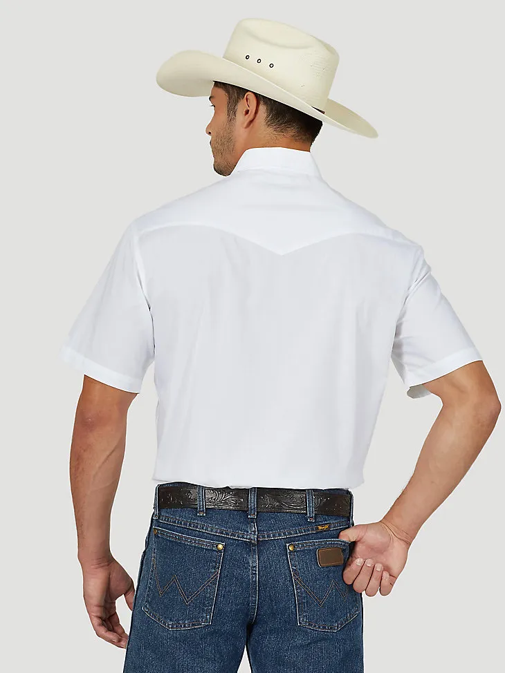 MEN'S WRANGLER® SHORT SLEEVE SOLID WESTERN SNAP SPORT SHIRT IN WHITE