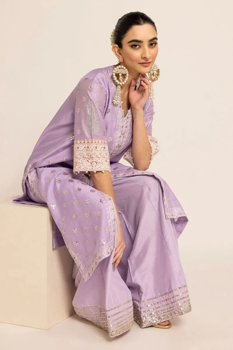 2 Piece | Kurta & Pants | Color Purple