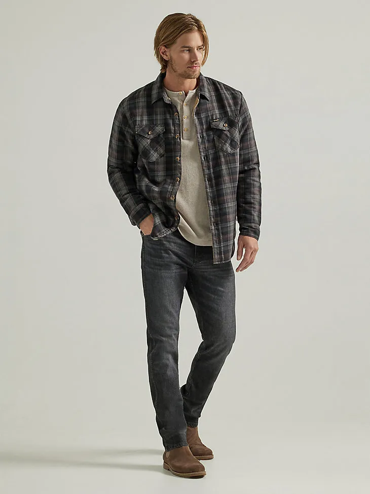 MEN'S HEAVYWEIGHT SHERPA LINED PLAID SHIRT JACKET IN RAVEN BLACK