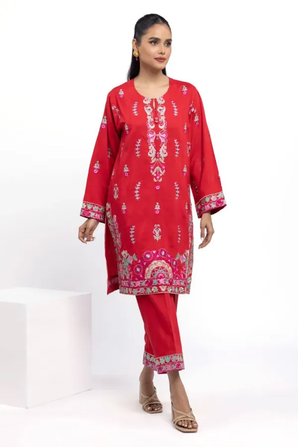 3 Piece Kurta Embroidered | Dupatta& Bottom & Tops | Color red