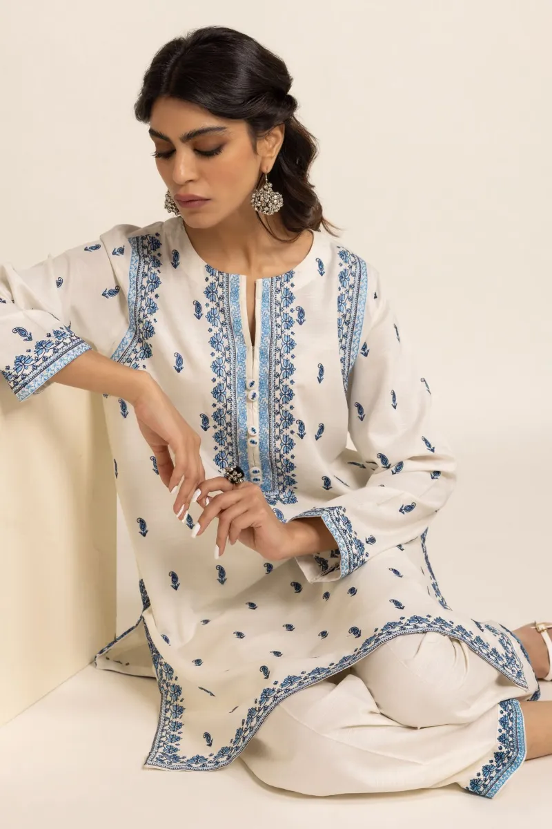 2 Piece Kurta | Embroidered & Pants |  Black and White