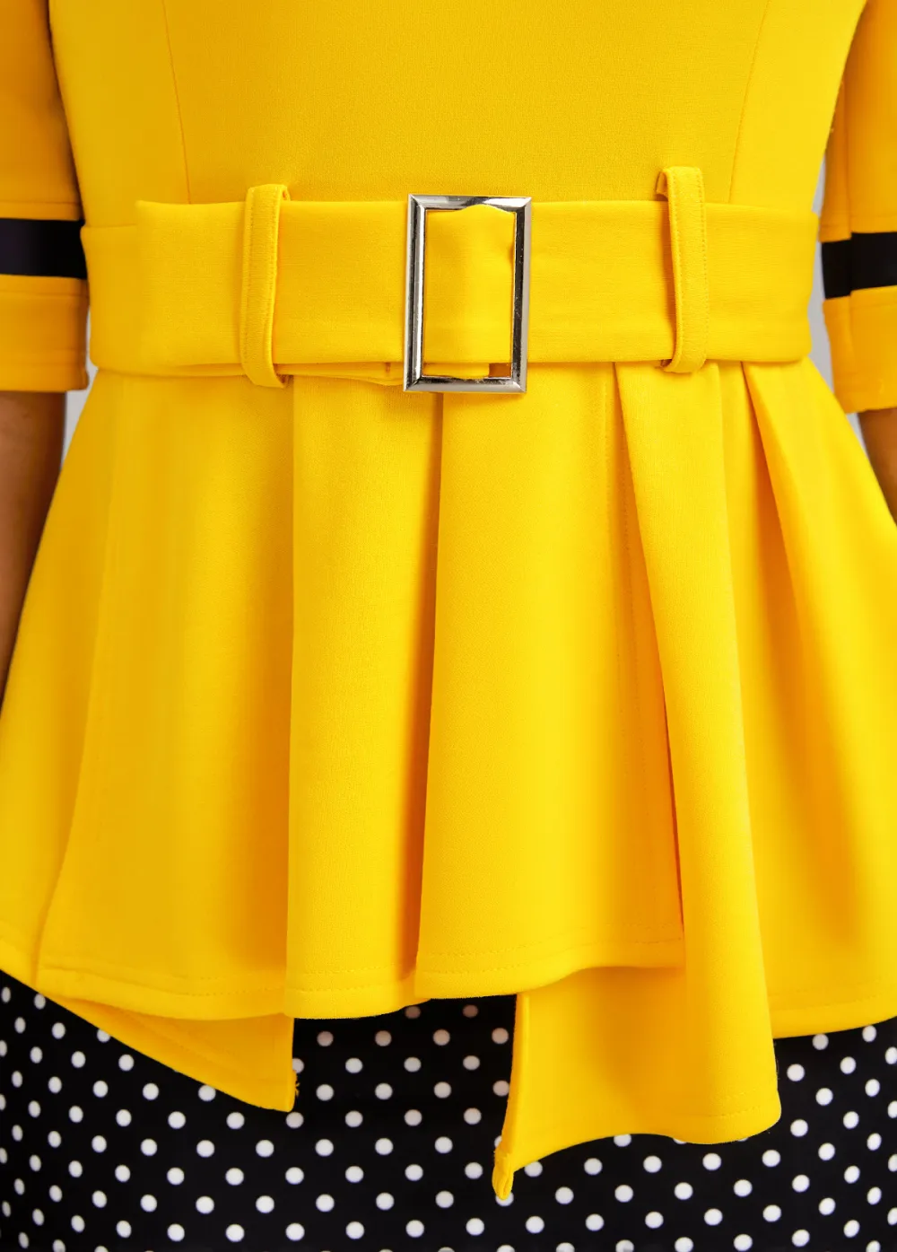 Polka Dot Patchwork Belted Yellow Bodycon Dress