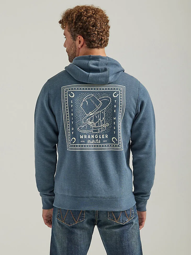 MEN'S WRANGLER BACK GRAPHIC LOGO FULL ZIP HOODIE IN MIDNIGHT NAVY HEATHER