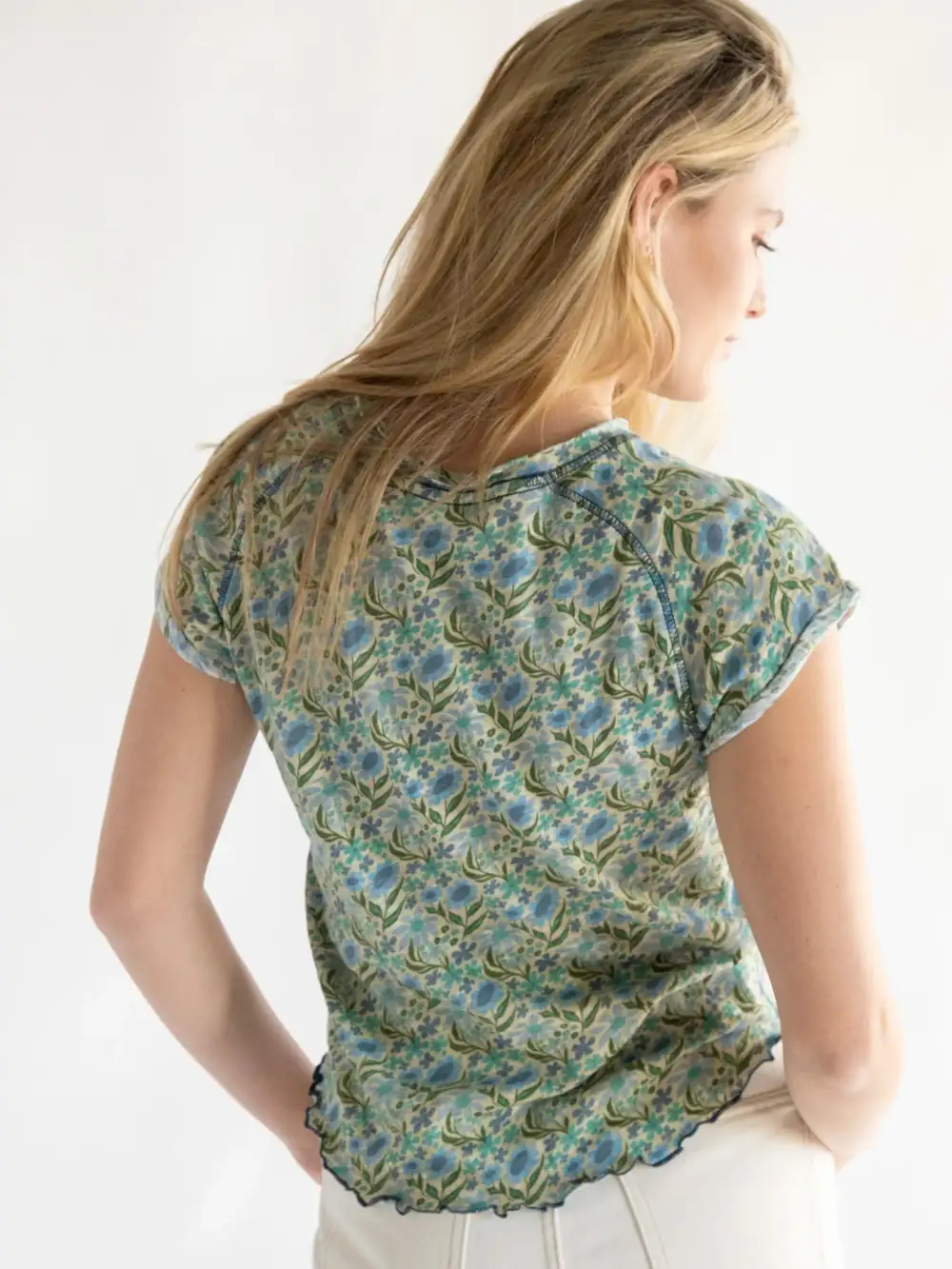 Lily Knit Cotton Tee Shirt - Blue Floral