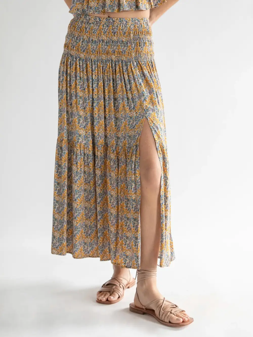 Angelina Midi Skirt - Yellow Floral