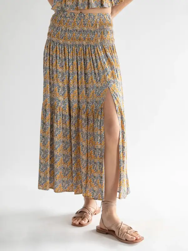 Angelina Midi Skirt - Yellow Floral