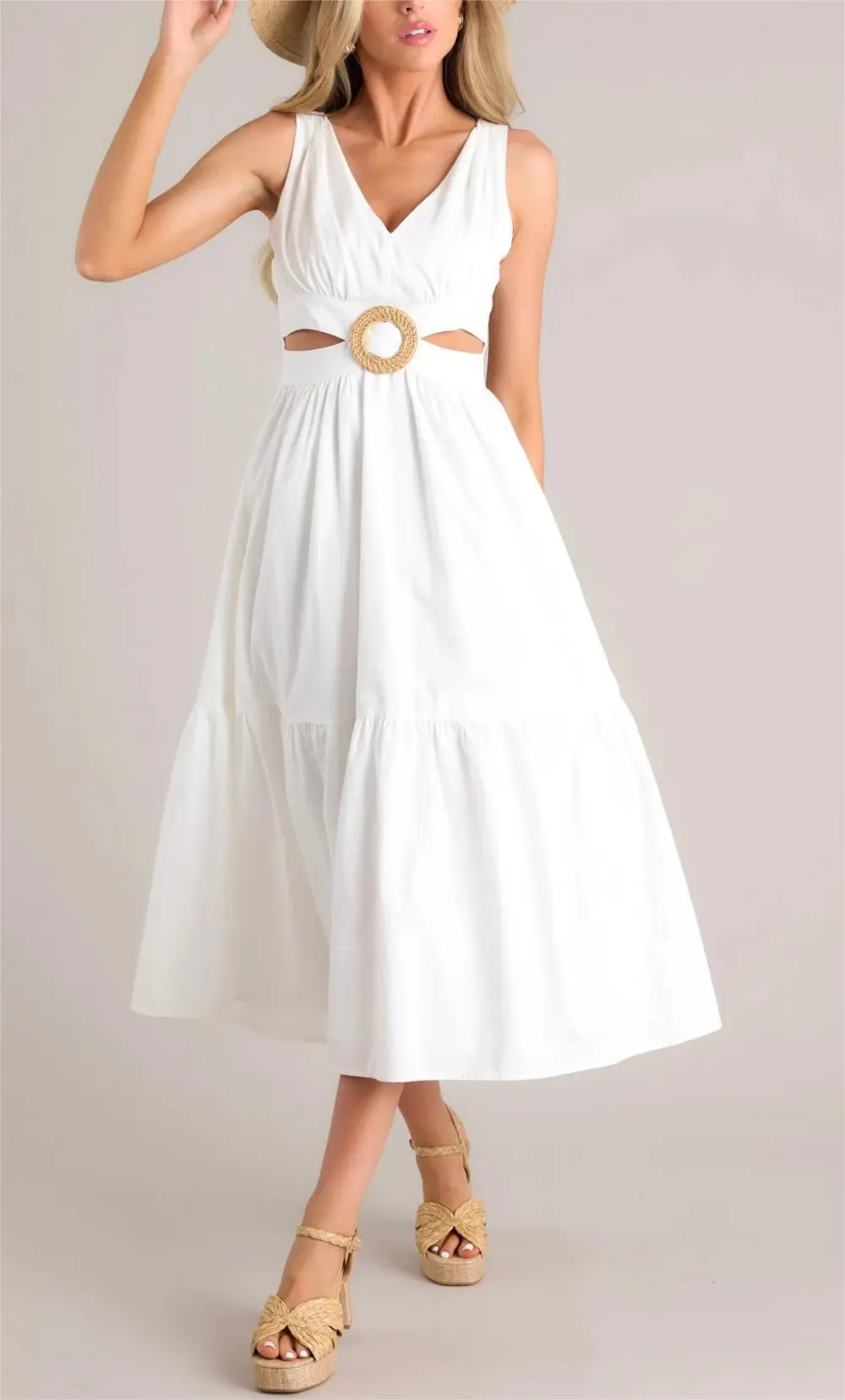 BE GOOD TO ME WHITE CUTOUT MIDI DRESS