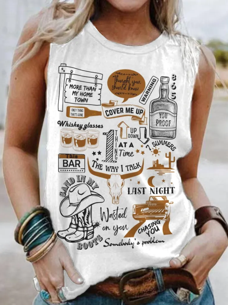 Womens Country Music Print Vintage Tank Top