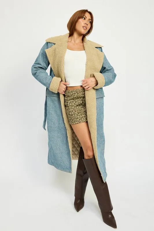 Denim Shearling Maxi Coat