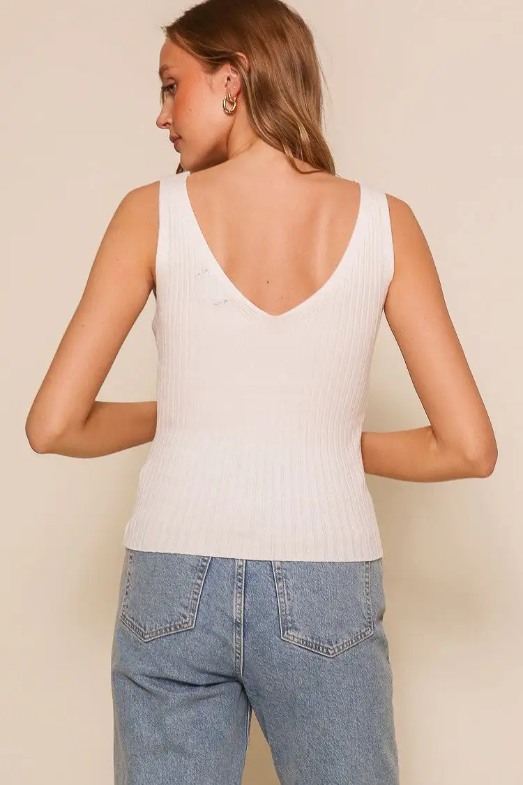 V Neck Rib Sweater Tank