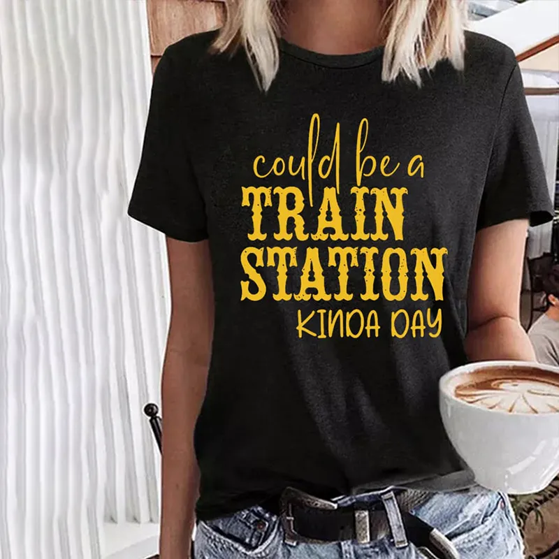 Could Be A Train Station Kinda Day Casual Print T-Shirt