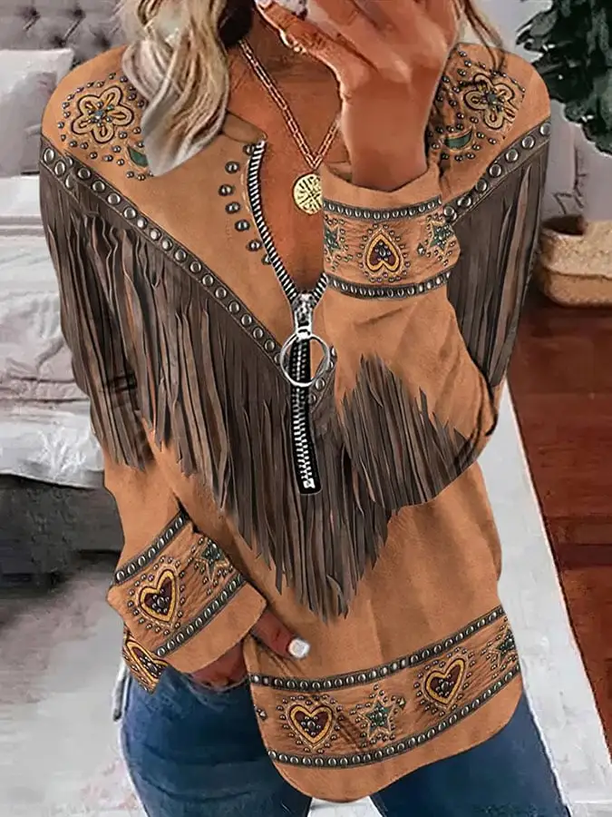 🔥Buy 3 Get 10% Off🔥Women's Western Tassel Printed Sweatshirt