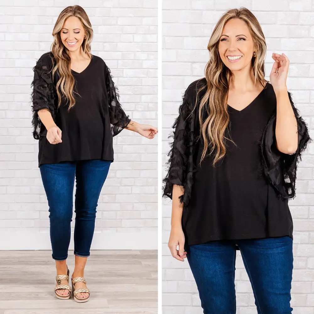 Feathered Delight Top, Black