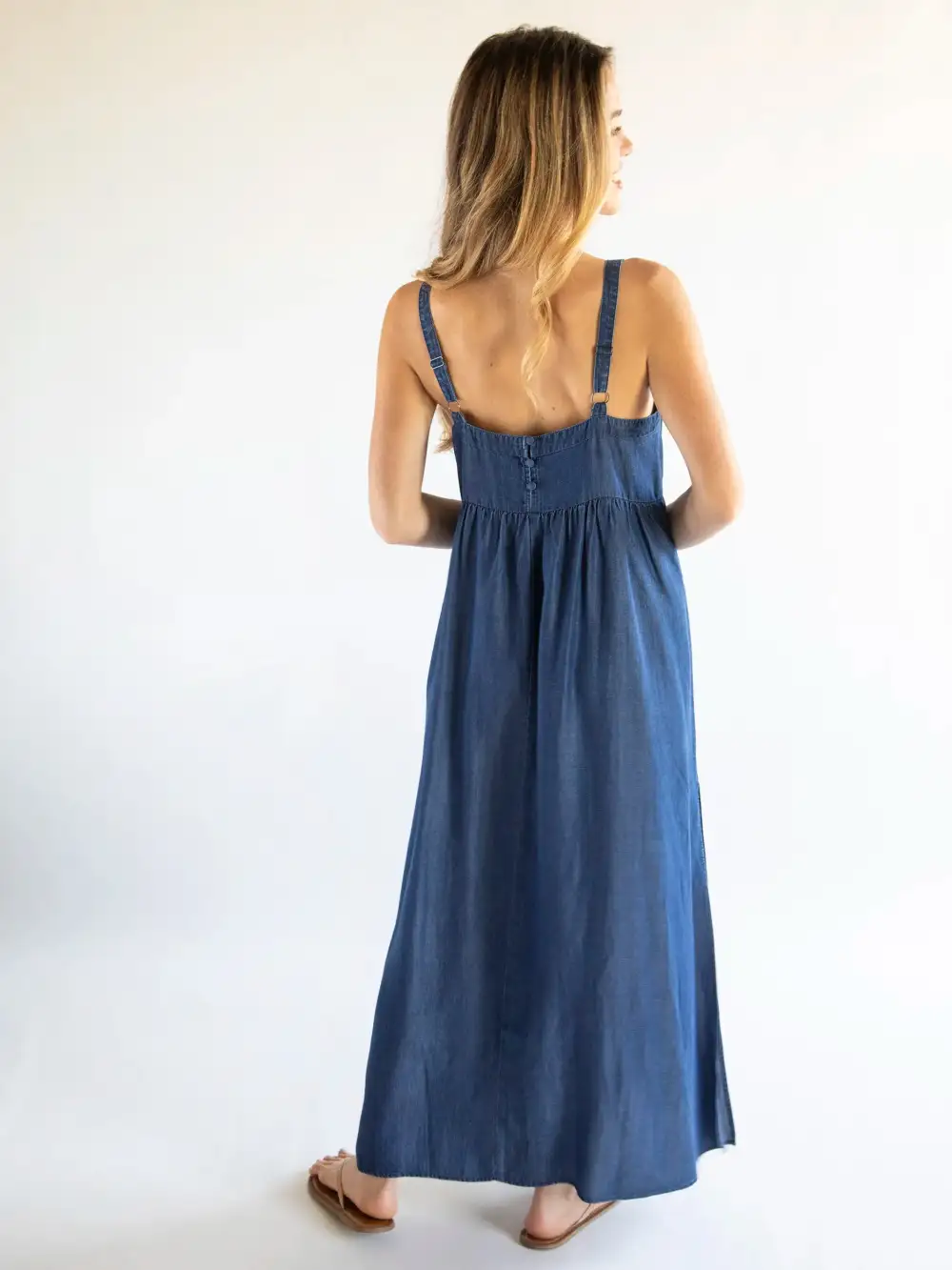 Patti Side Slit Maxi Dress - Denim Blue