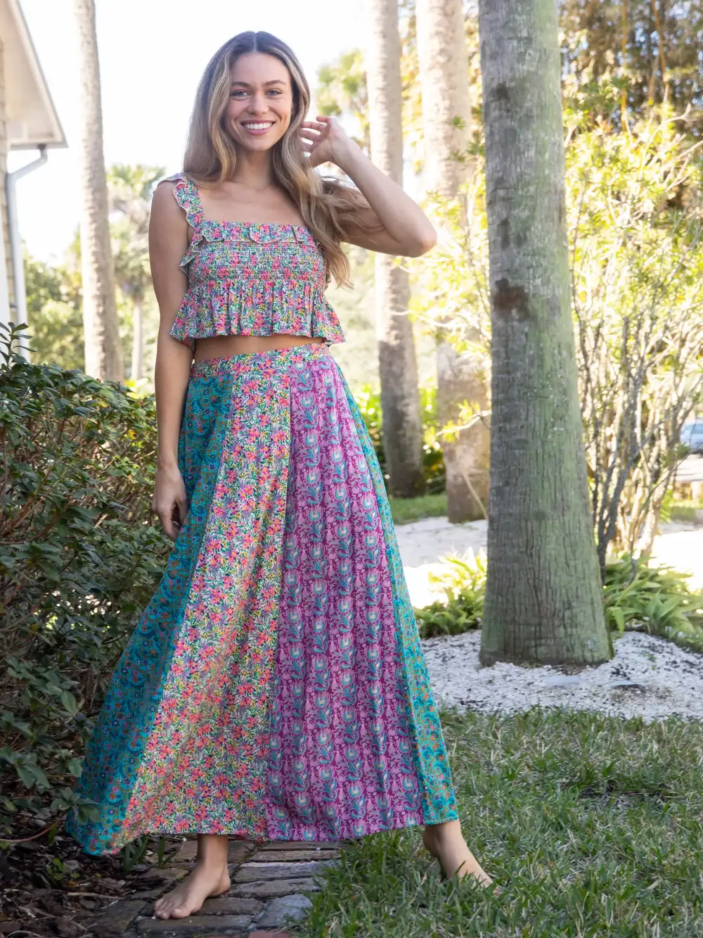 Valentina Maxi Skirt - Turquoise Purple Floral Mix