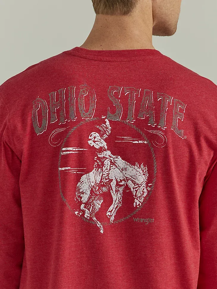 MEN'S WRANGLER COLLEGIATE BUCKING LONG SLEEVE T-SHIRT IN OHIO STATE