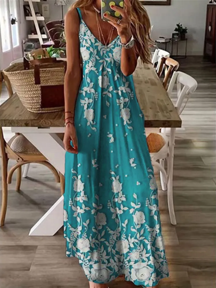 Vintage Floral Lace V Neck Cami Maxi Dress