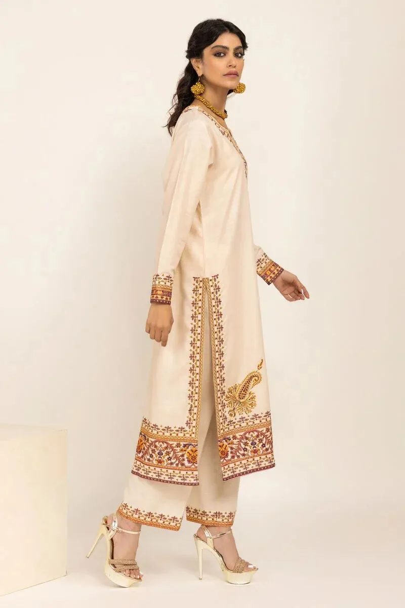 3 Piece Kurta Embroidered | Dupatta& Bottom & Tops | Color Yellow