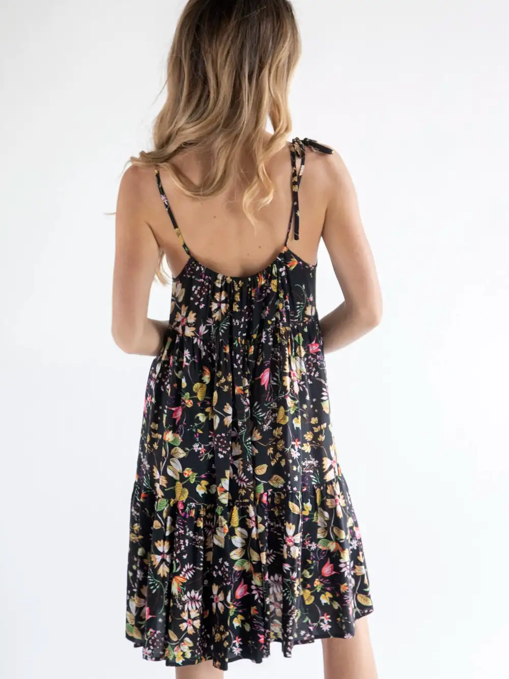 Madi Mini Slip Dress - Black Floral Stems