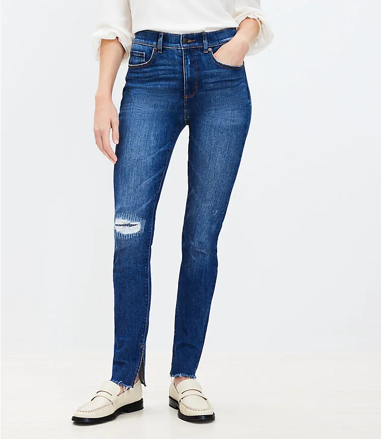 Ankle Slit Fresh Cut High Rise Skinny Jeans in Dark Vintage Wash