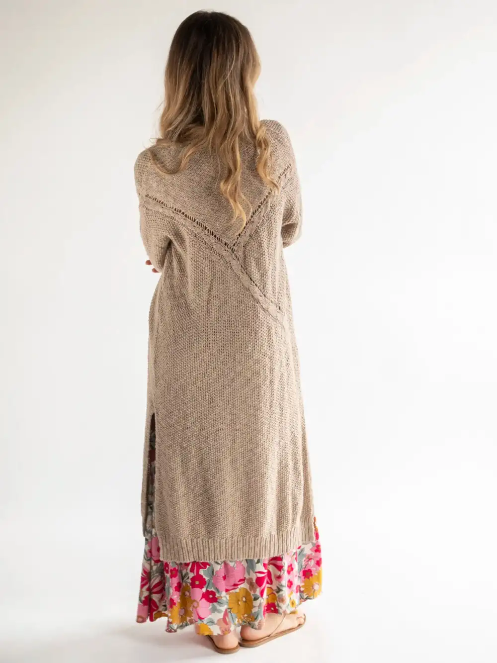 Cotton Cable Knit Duster - Tan