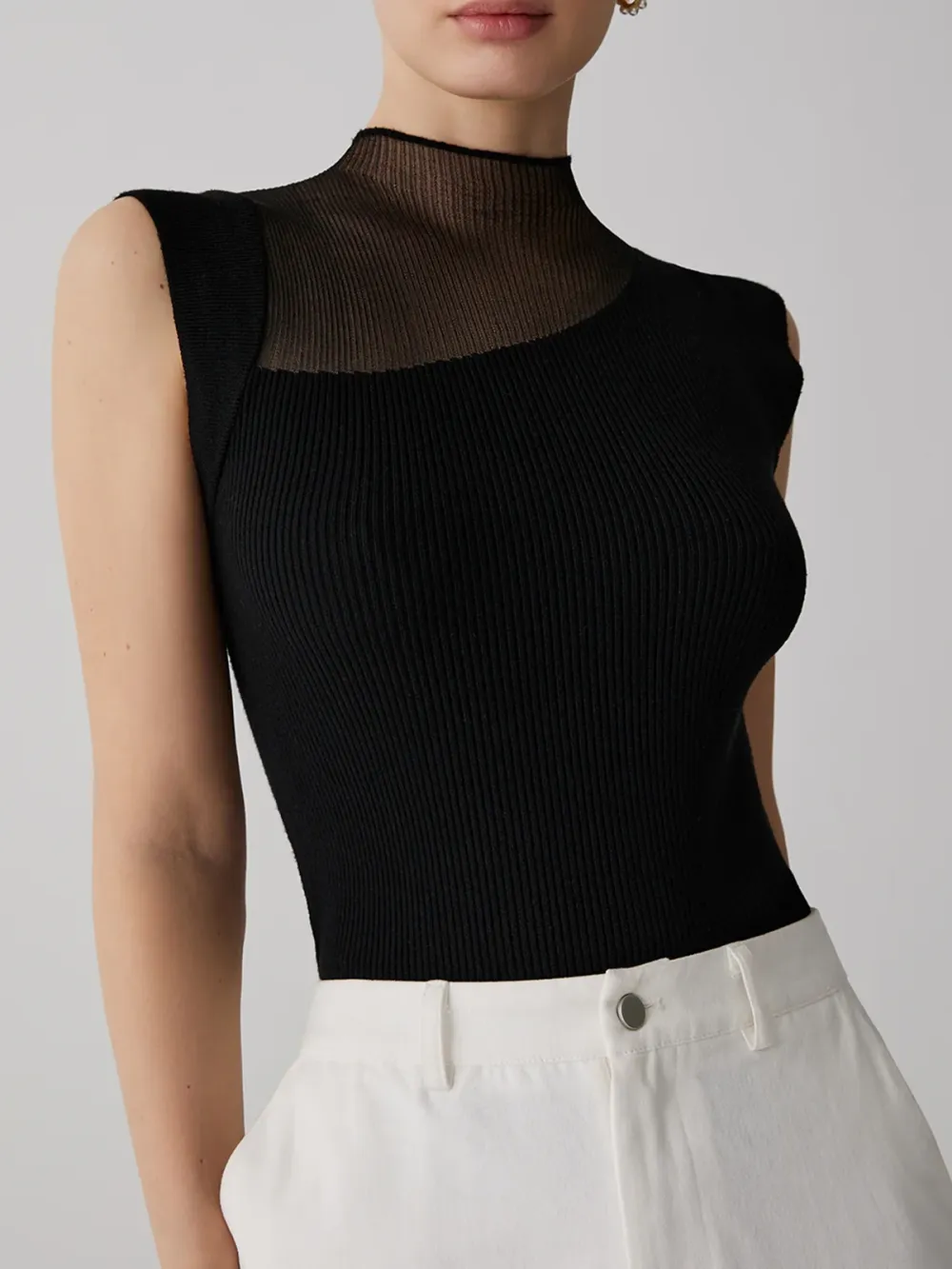 Mesh Patchwork Sleeveless Top