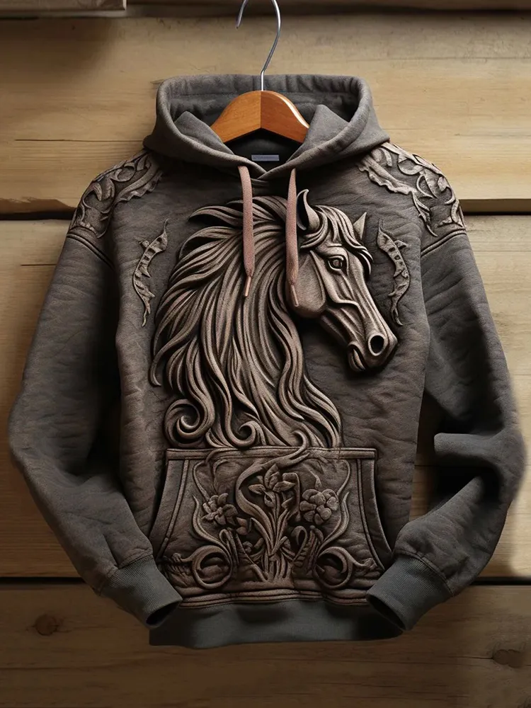 Vintage Western Horse Print Hoodie