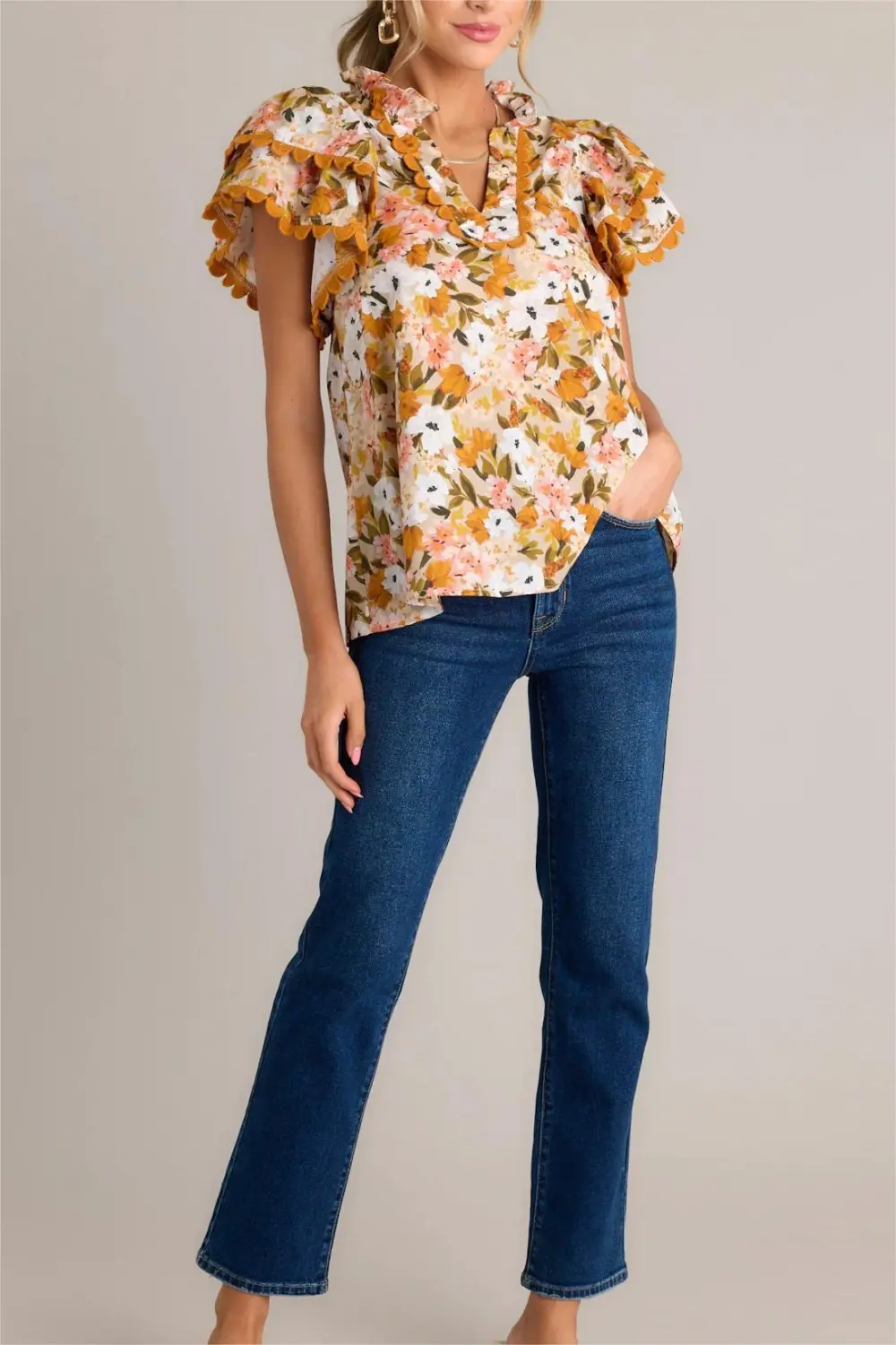 GARDEN SERENITY 100% COTTON HONEY YELLOW FLORAL TOP