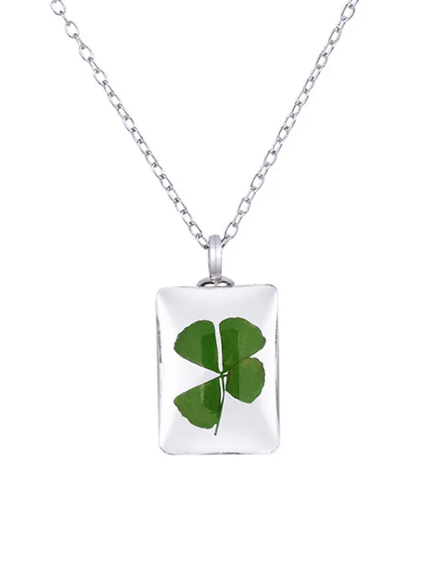 Transparent Water Drop Clover Necklace